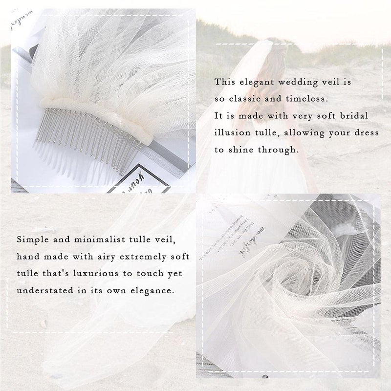 Unicra Bride Wedding Veil 1 Tier Long Bridal Cathedral Tulle Hair Accessories with Comb Wedding Veil Comb for Brides (59" W-118 L, Ivory) - Image 5